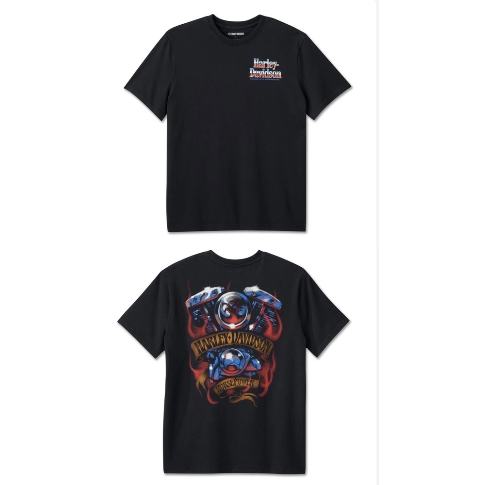 Harley-Davidson Mens Black Horsepower Engine Graphic T-Shirt 2XL Short Sleeve